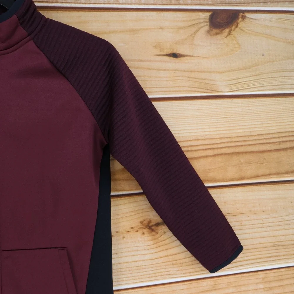 Old Navy Activewear Full Zip Jacket Girls Size M Maroon Black Mock‎ Neck Pockets